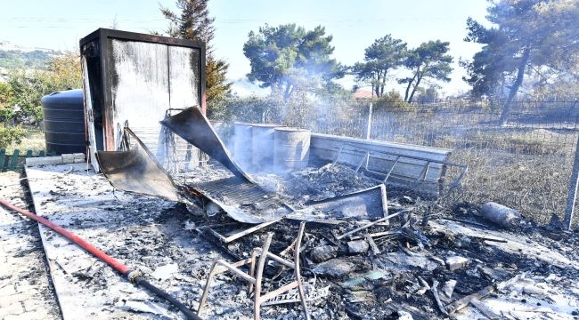 İzmir İtfaiyesi Bornova'daki yangına müdahale ediyor